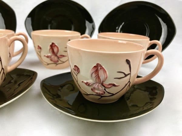 Carlton Ware Australian Design Hand Painted Tea Cup And Saucer Set / Pink
